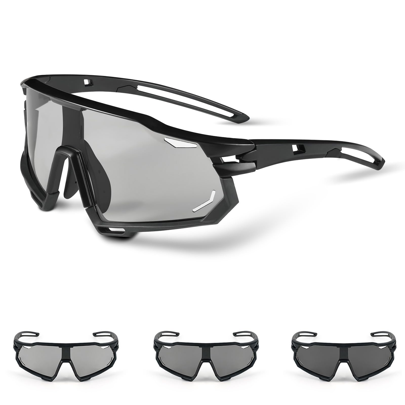 Powerruif Cycling Glasses, Self-tinting Sunglasses, Men, Women, UV400 Protection, Sports Glasses, Photochromic for Cycling, E Bike, MTB, Road Bike, Running, Golf, Baseball, Fishing, Trekking