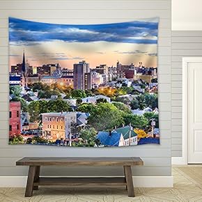 Portland, Maine, USA Downtown Skyline. - Fabric Wall Tapestry Home Decor - 51x60 inches