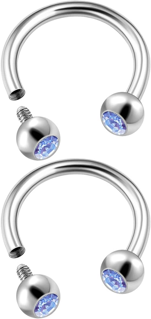 BanaVega 2PCS Steel Internally Threaded Circular Barbell 16g 5/16 8mm 3mm Crystal Labret Earrings Helix Piercing Jewelry Choose Colors
