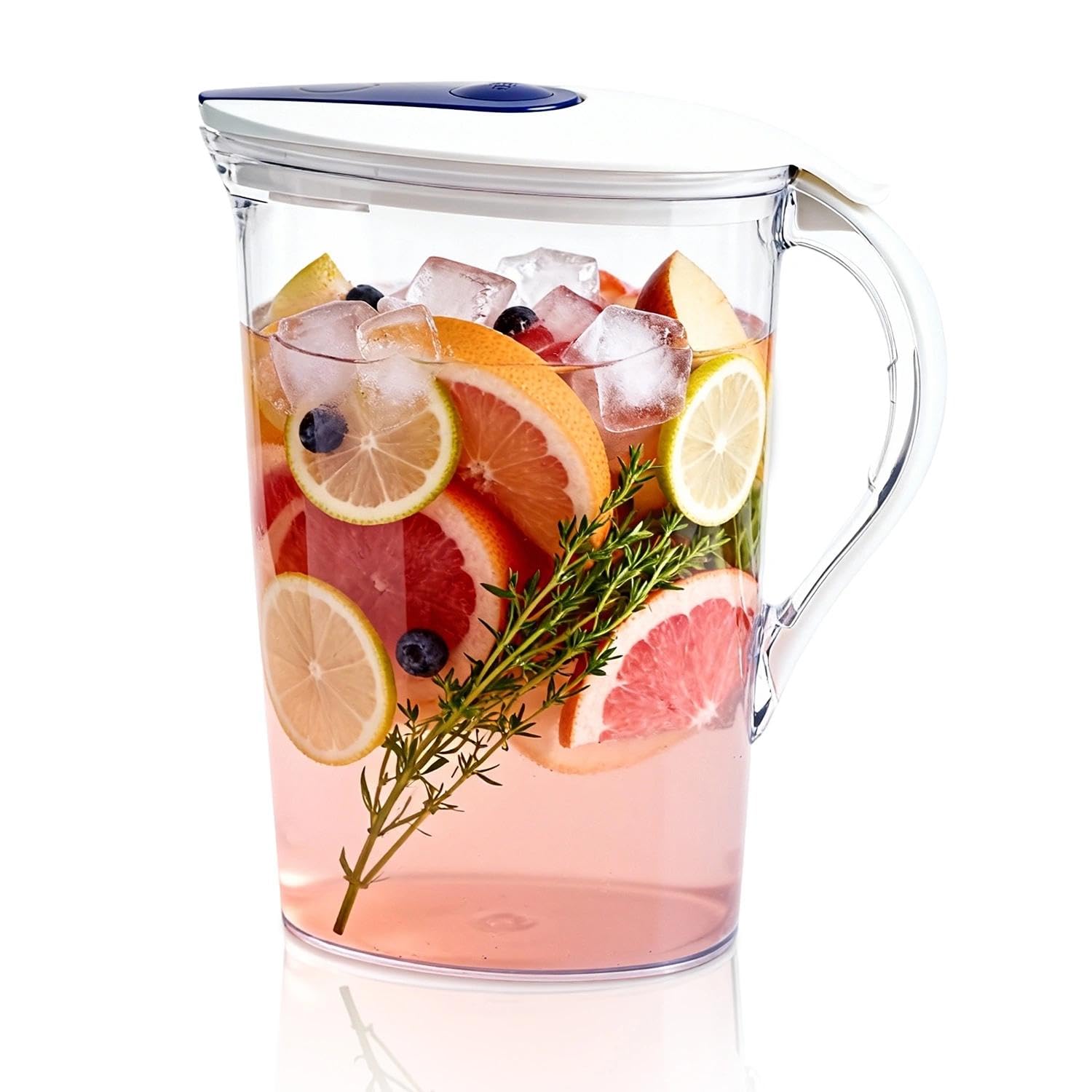 Fridge Door Water Pitcher with Lid and Handle, 2.1L Large Capacity Plastic Transparent Water Bottle Cold Hot Water Jug for Making Tea, Juice and Cold Drink, No BPA (20x10x25cm/7.9x3.9x9.8 Inch)