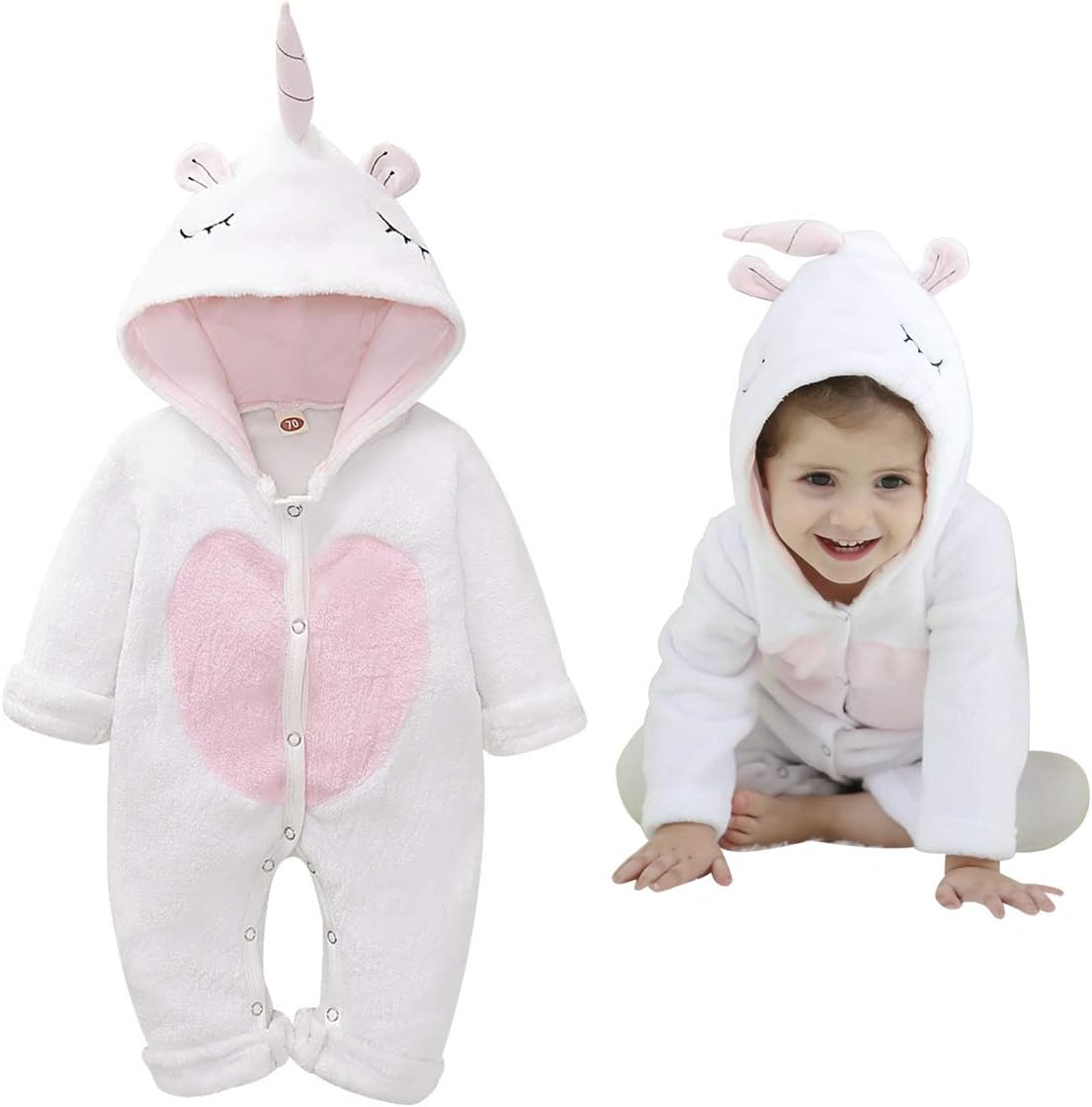 Baby Girl Easter Bunny and Unicorn Clothes Fleece Romper Jumpsuit Long Sleeve Hoodie Outfits