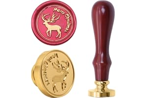ZRCHLS Christmas Wax Seal Stamp, 25mm Brass Wax Stamp Head with Wooden Handle, Vintage Sealing Wax Stamp Suitable for Making Wax Seals to Decorate Envelopes, Letters, Invitations, Cards, Gift Wrap
