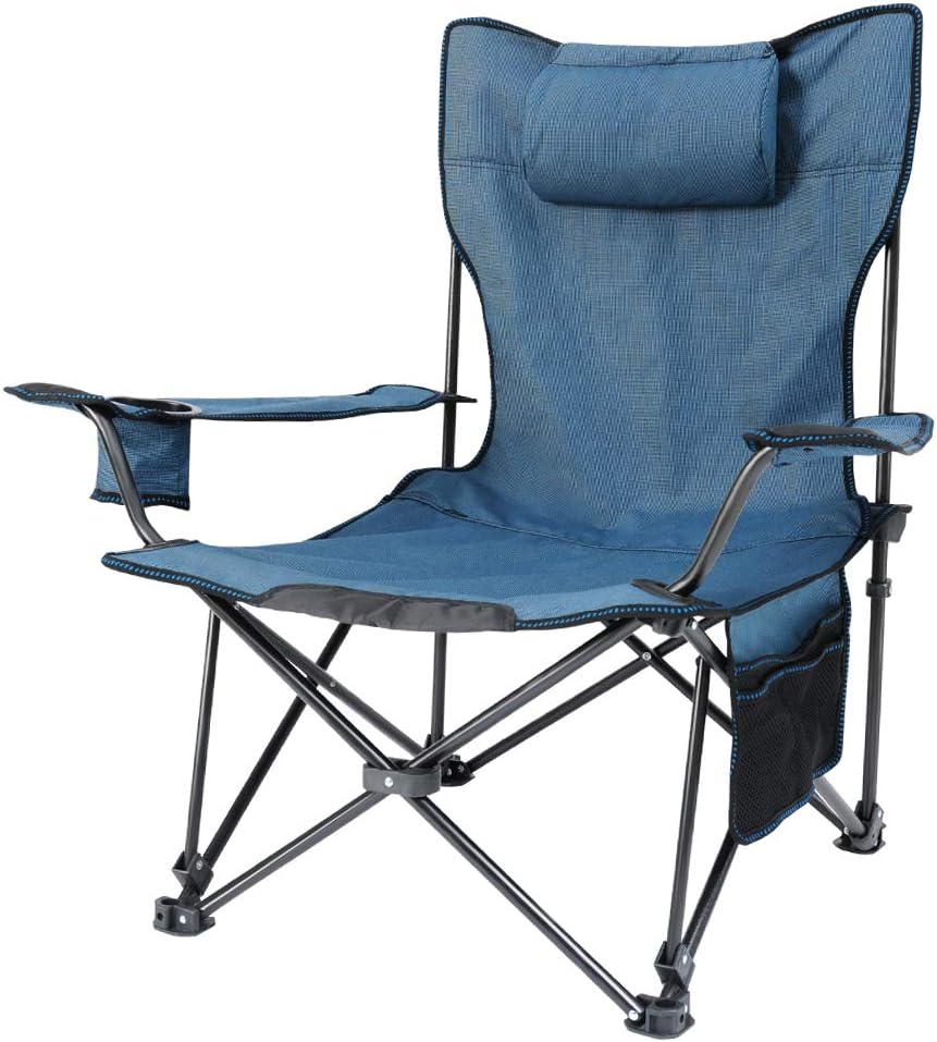 Outdoor Camping Chair Folding Padded Hard Arm Chair High Back Lawn