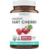 Organic Tart Cherry Capsules - High Strength 4:1 Tart Cherry Extract Capsules with 2000mg Herbal Equivalent per Serving for Uric Acid Support - Vegan Non-GMO & Made in the USA (2 Months Supply)