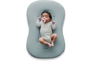snuggle me® Baby Lounger Curve (0-6 Months) - Premium Organic Cotton with Foam Core, Machine-Washable Cover, Buttery-Soft & Breathable Infant Lounger with Travel Bag (30 in x 20 in x 1.9 in) - Slate