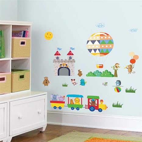 Amazon Dtcrzj 漫画の森電車の壁のステッカー子供部屋熱気球城壁飾り子供寝室幼稚園の装飾 ウォールステッカー オンライン通販