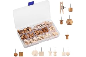 114 Pcs Decorative Push Pins Wooden Thumb Tacks Clips for Cork Board Bulletin Wall Cubicle Crafts Office Classroom with Stora
