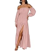 ZESICA Women's Boho Off Shoulder Spring Long Sleeve Dress 2026 High Waist Side Split Sexy Flowy A Line Long Maxi Dresses