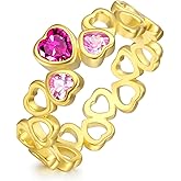 JZCOLOR 18K Gold Love Ring for Women - Sterling Silver Pink Heart Band Promise Ring Engagement Wedding Anniversary Jewelry Gift