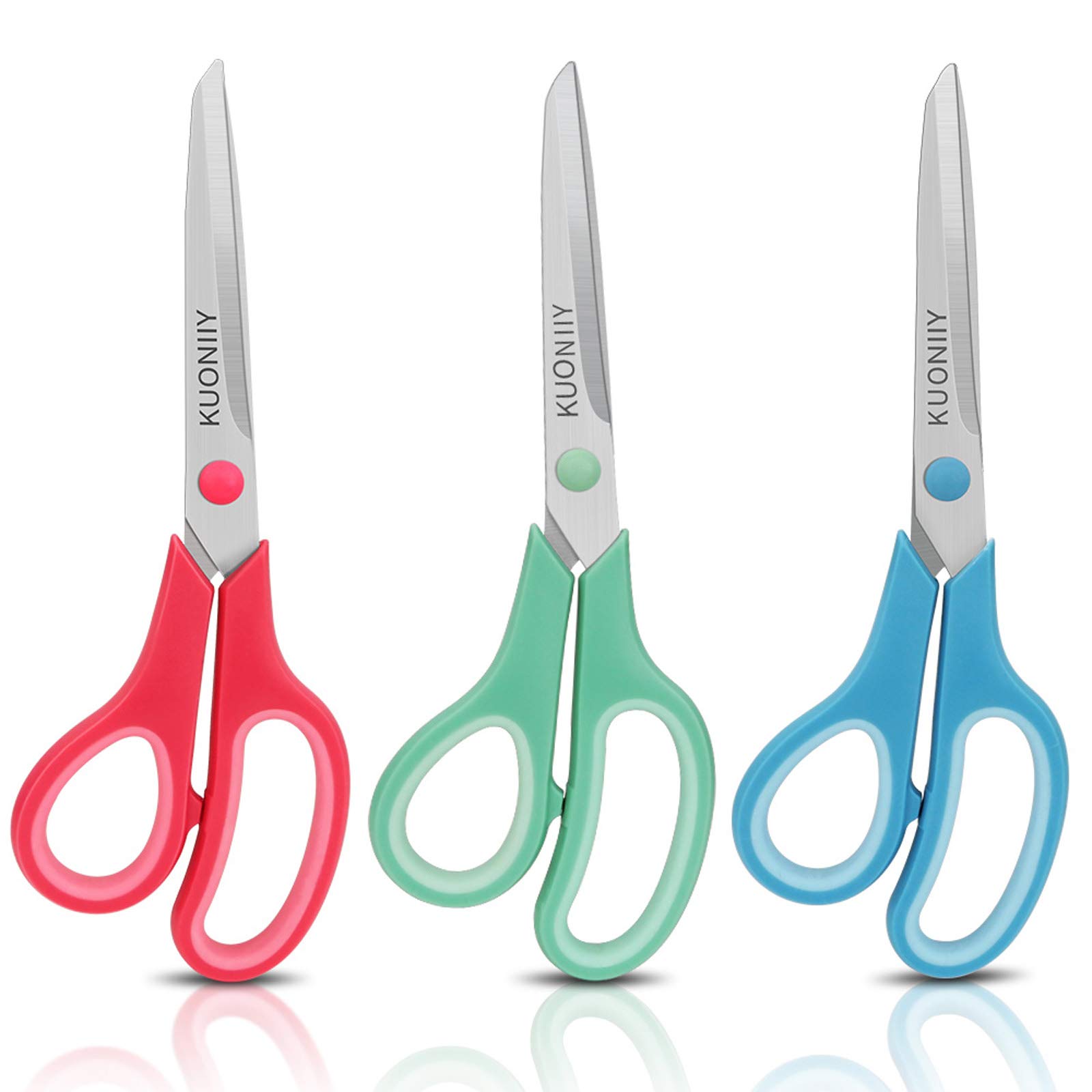 KUONIIY Scissors 8 Inch Soft Comfort-Grip Handles Sharp Blades, Set of 3