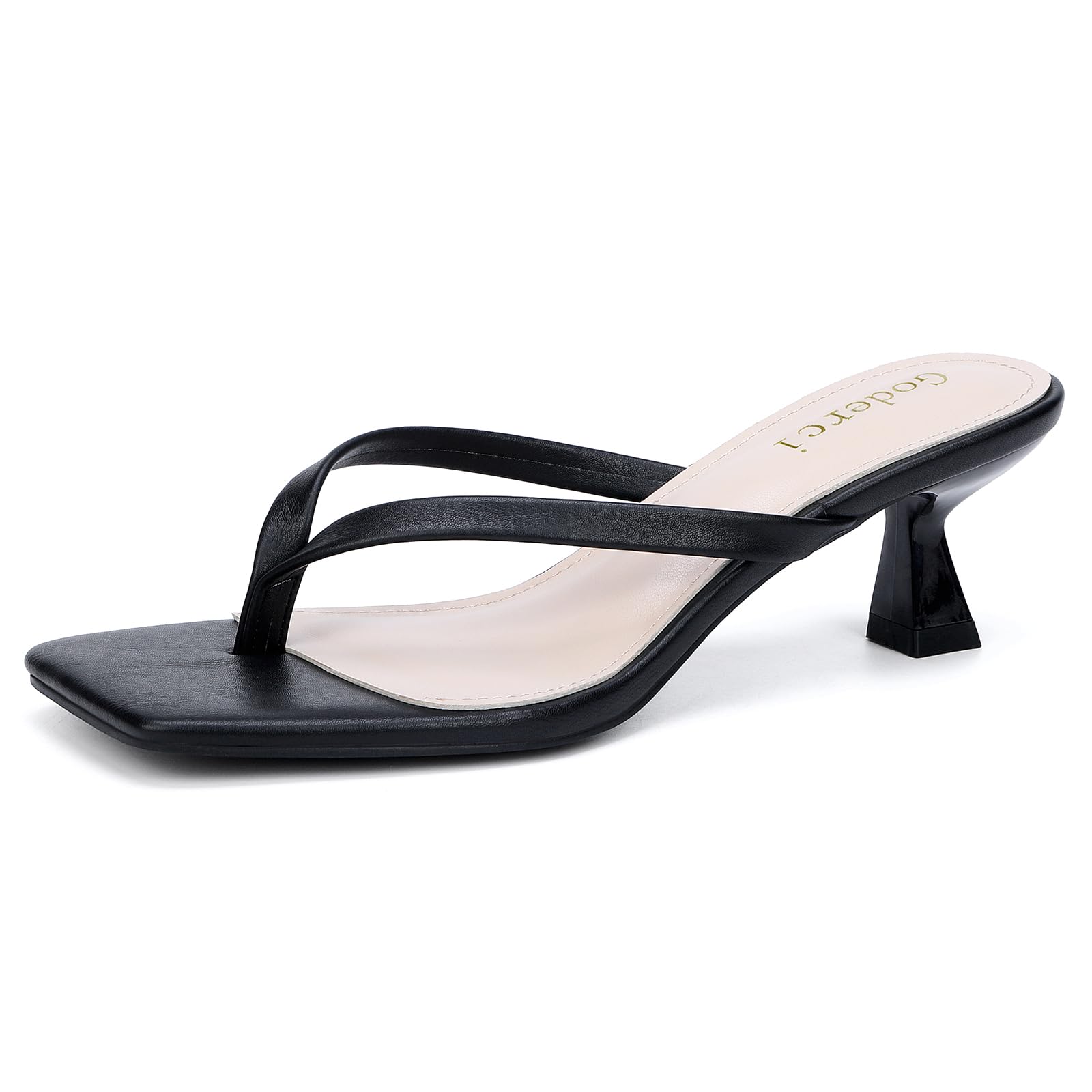 Photo 1 of Goderci Kitten Flip Flop Thong Low Heels for Women Square Open Toe Slip On Heeled Sandals(9.5,Black)