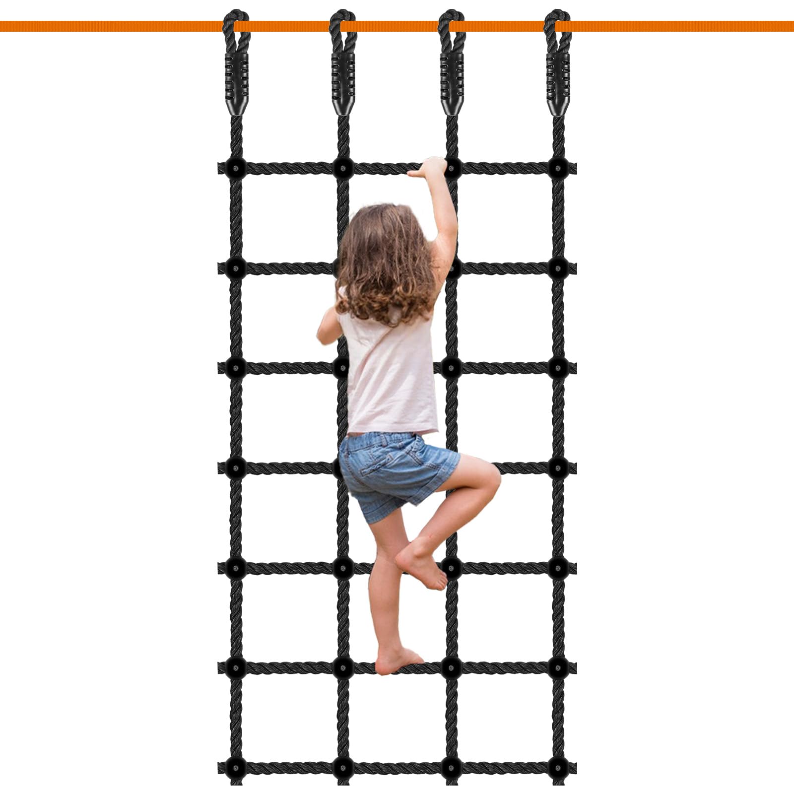 BeneLabel Climbing Cargo Net, 196 x 76cm Climbing Frame Net Kids Webbing Net Rope Ladder Playground Safety Netting for Outdoor Playset/Swing Set/Treehouse Obstacle Course Training, Black