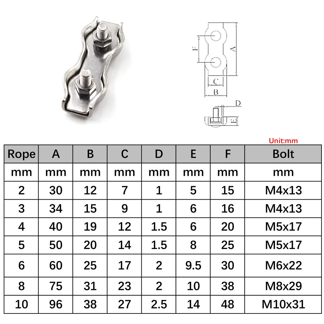 M4 304 Stainless Steel Duplex Wire Rope Clip Cable Clamps For Wire Cables (10PCS) - Image 5