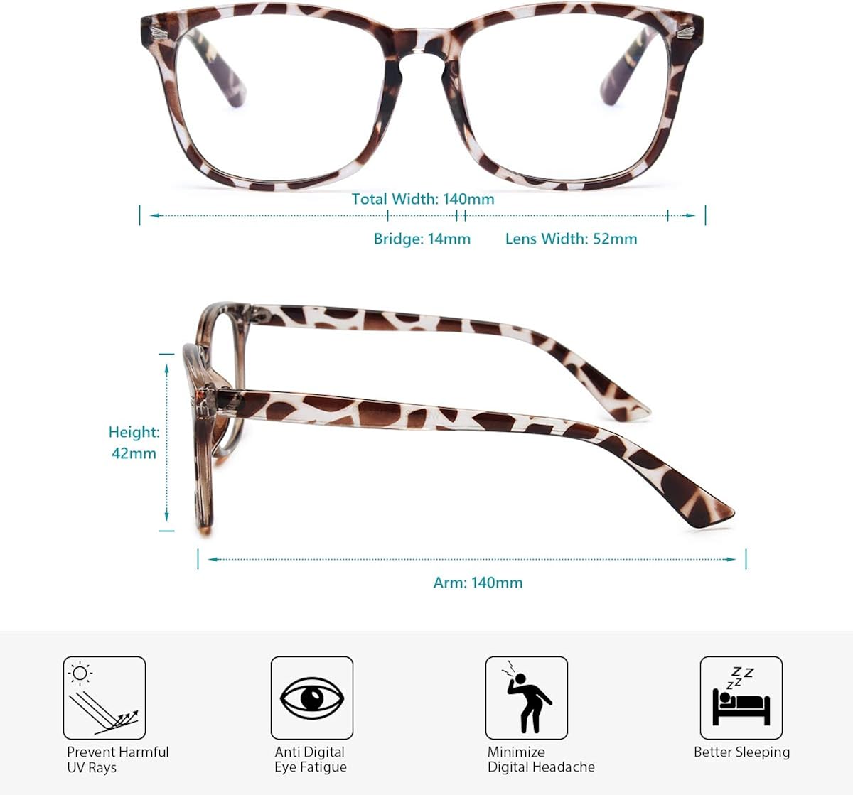 Gaoye 3-Pack Blue Light Blocking Glasses, Fashion Square Fake Nerd Eyewear Anti UV Ray Computer Gaming Eyeglasses Women/Men (Matte Black+Leopard+Transparent): Clothing