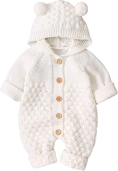 Amazon Co Jp Cloudkids ベビー服 ロンパース 女の子 男の子 ニット 長袖 フード カバーオール 前開き 赤ちゃん 毛糸 ジャンプスーツ ボディスーツ 男女児 新生児 出産祝い 可愛い 服 ファッション小物