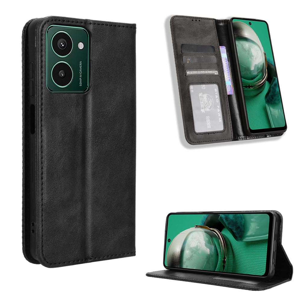 COMAKU Compatible with HMD Pulse Pro Case Leather - Flip Cover Protection magnetic Phone Case wallet with Card Holder - Black