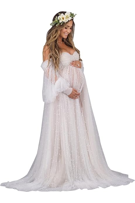 Western Maternity Dress For Photoshoot NNagrace Pearl Tulle
