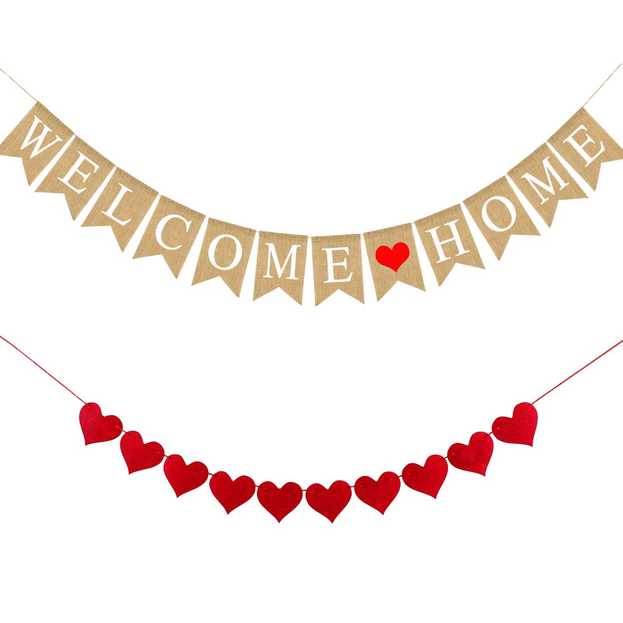 Photo 1 of Welcome Home Banner Burlap Sign Party Decorations, Rustic Bunting Garland Family Gathering Photo Booth Props