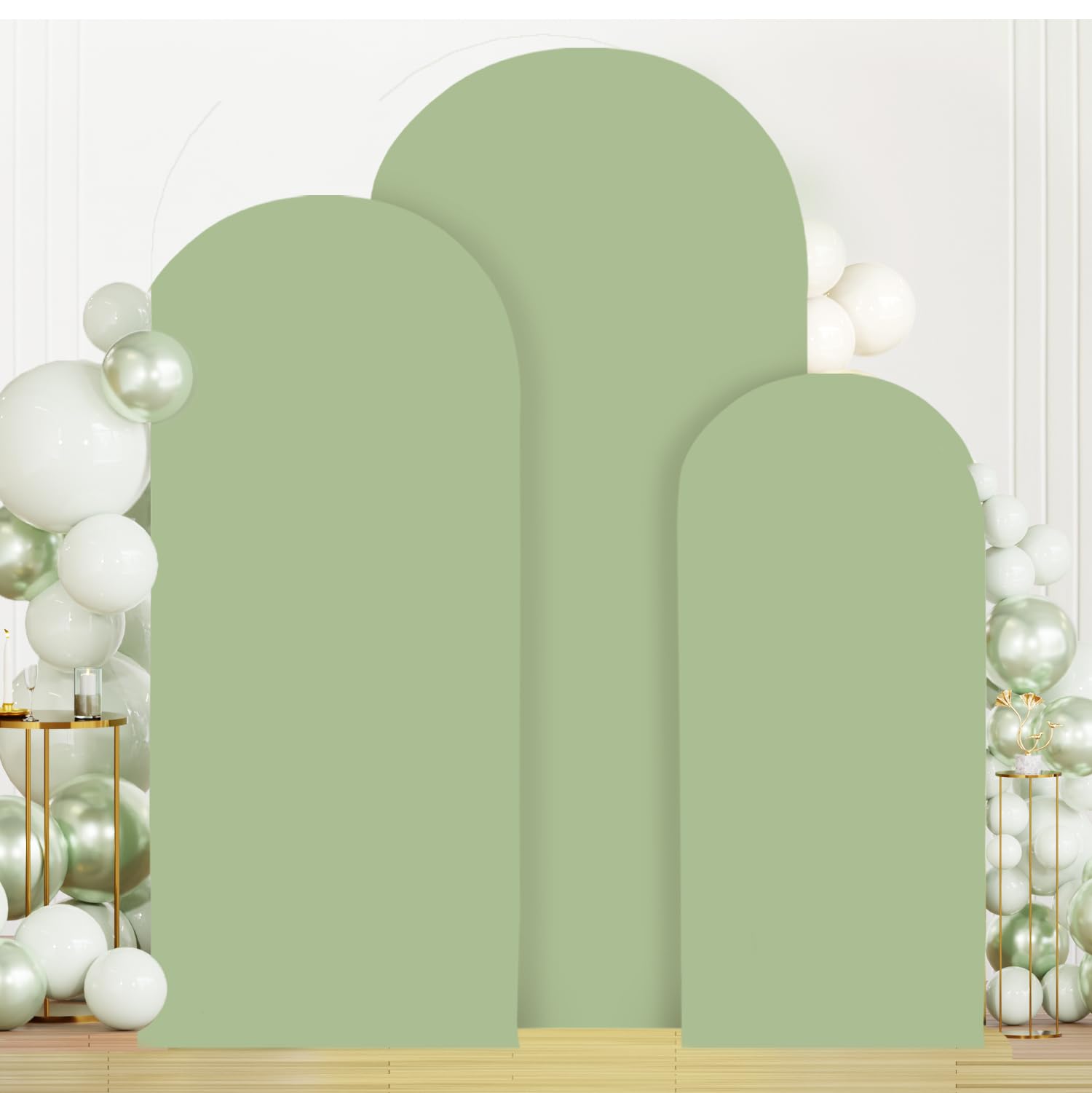 Photo 1 of MODFUNS Set of 3 Arch Cover Sage Green Spandex Arch Cover Fitted Wedding Arch Covers 4ft 5ft 6ft Balloon Arch Stand Cover Double Sided Rustic Stretchy Cover for Party Wedding Banquet Arch Decor