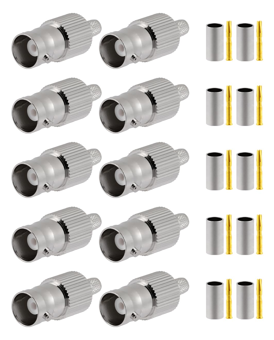 Vecys 10 PCS BNC Female Connectors 50 Ohm BNC Female Crimp Connector for RG58 RG142 RG400 VLMR195 RF Coax Cable