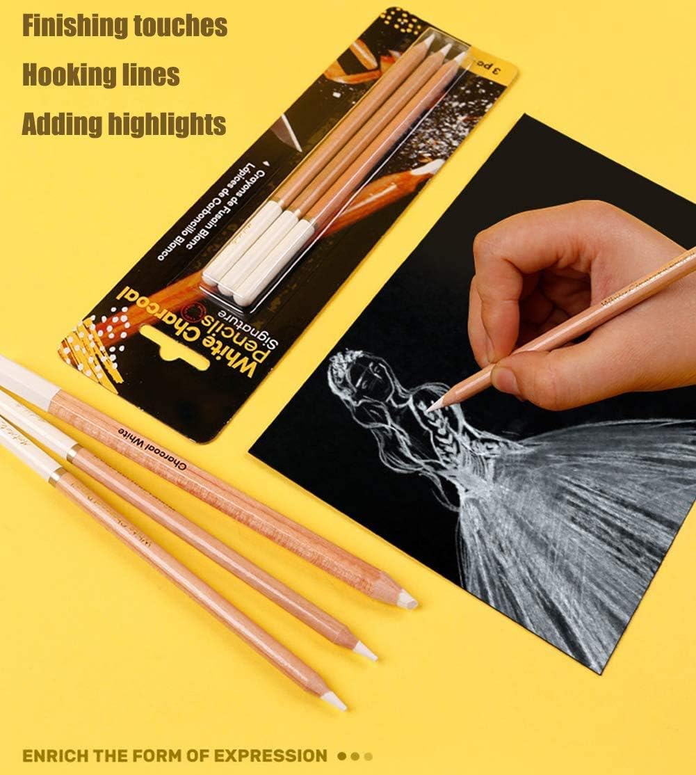 ITODA Artist Pencils White Charcoal Art Chalk Pencil Wood Professional Sketching Pen White Highlight Colouring Pencil Oil Pastel Pencils for Paint Drawing Sketch Art Supplies Stationery 3pcs - Image 3