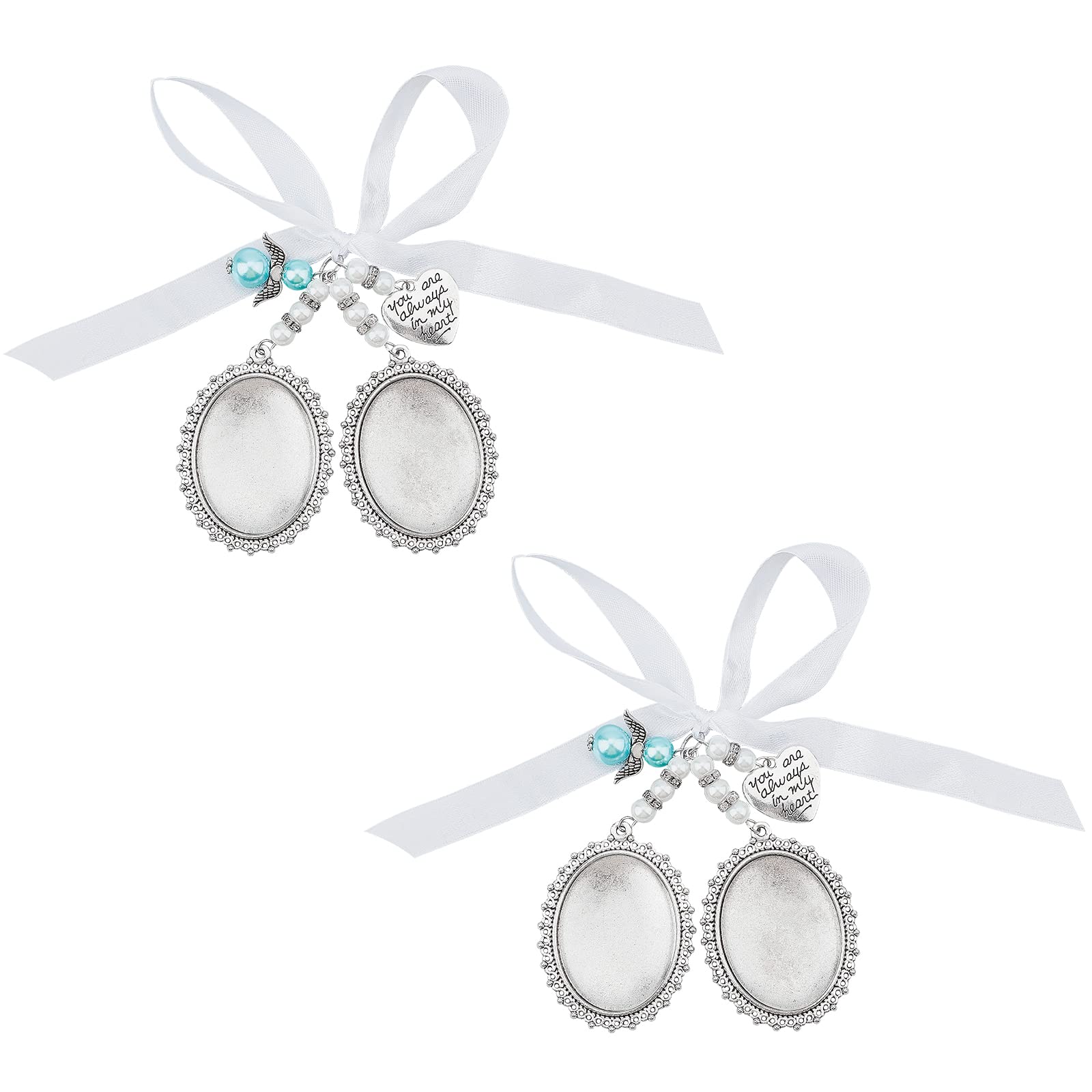 CHGCRAFT 2 Sets Wedding Bouquet Charm Double Oval Tibetan Alloy Bridal Bouquet Photo Pendant rial Angel Photo Charm for Jewellery Making Wedding Bachelor Party Glass 30mmx40mm