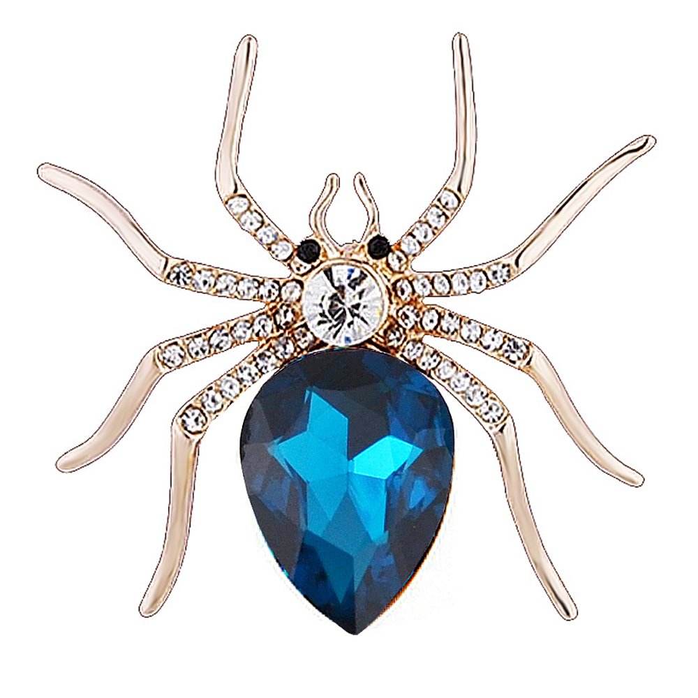 FENGJI Swarovski Elements Spider Crystal Gold and Silver Plated Brooch Pin for Women Ladies Festival Gift (Bule,Purple,white) (Hole Blue)