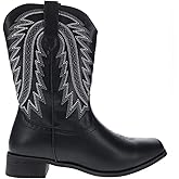 Searchers SC200917BKL Black Cowboy Boots for Men Square Toe Embroidered Western Boot Size Large, 10/11