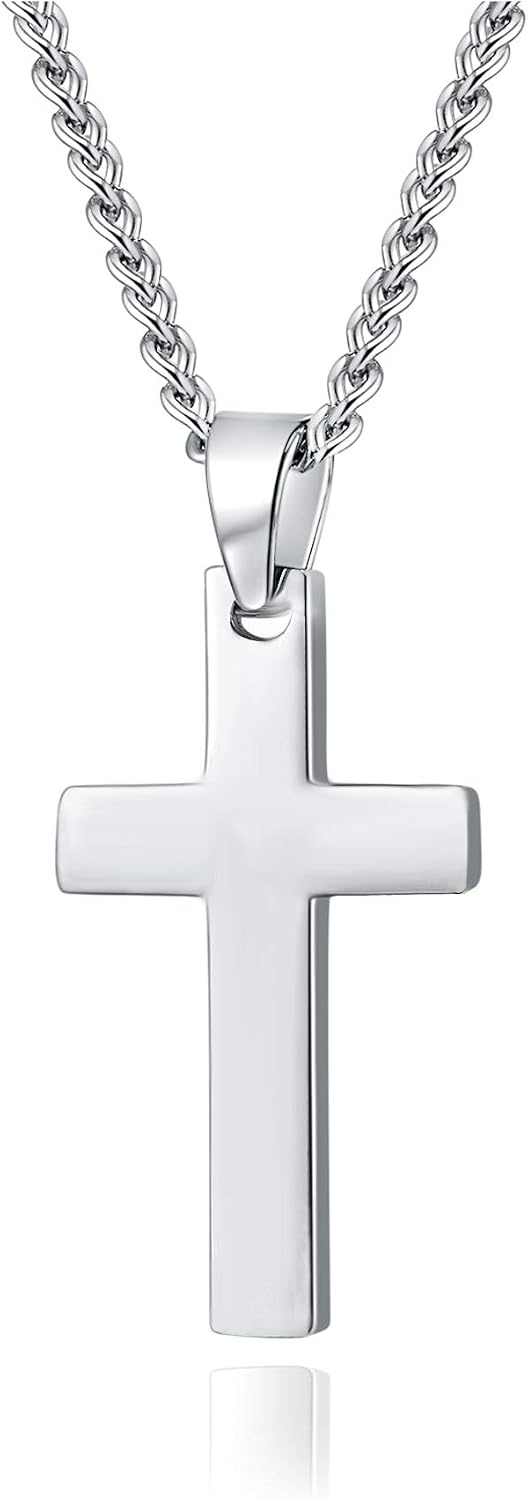 Xianli Wang Jewelry Mens Womens Simple Cross Pendant Stainless Steel Titanium Necklace (White)