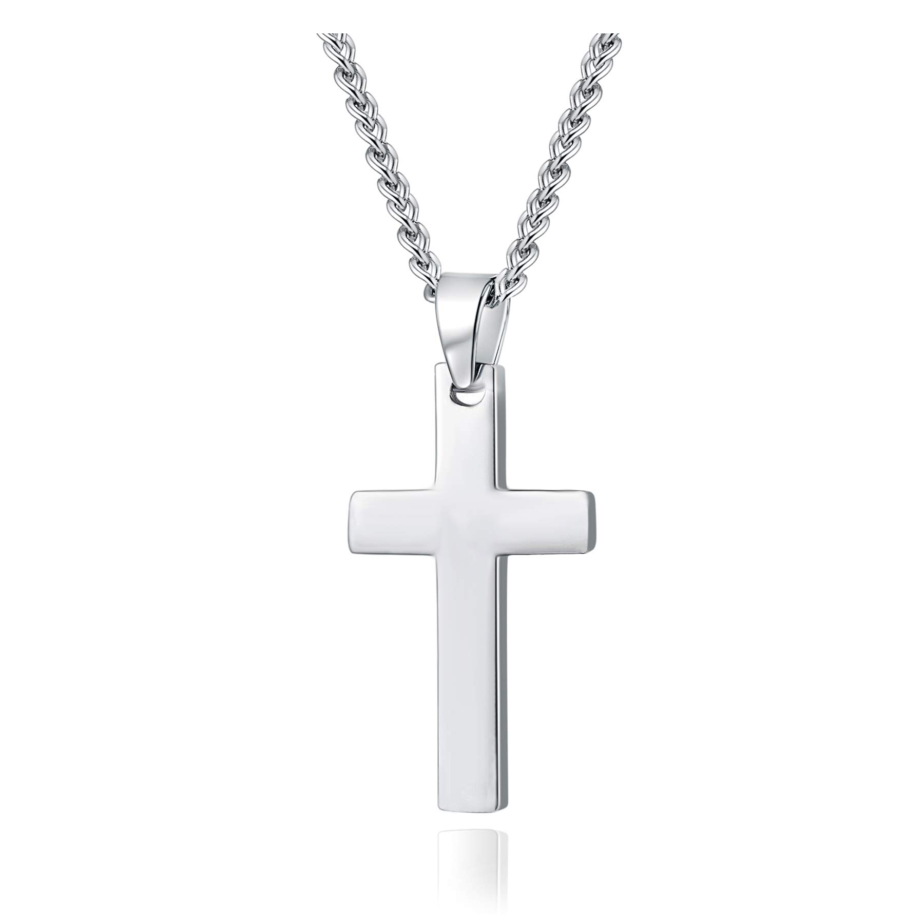 Xianli Wang Jewelry Mens Womens Simple Cross Pendant Stainless Steel Titanium Necklace (White)