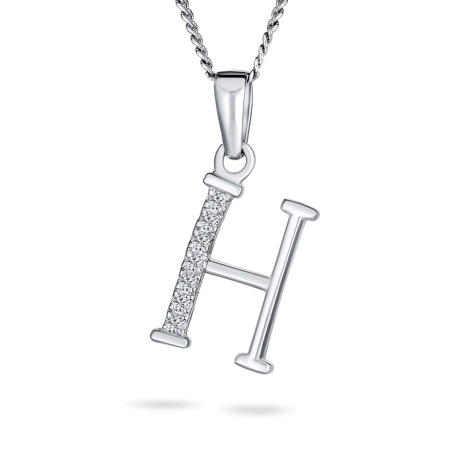 Bling Jewelry Delicate ABC Cubic Zirconia Pave CZ Capital Block Letter Alphabet Initial H Pendant Necklace For Women Sterling Silver