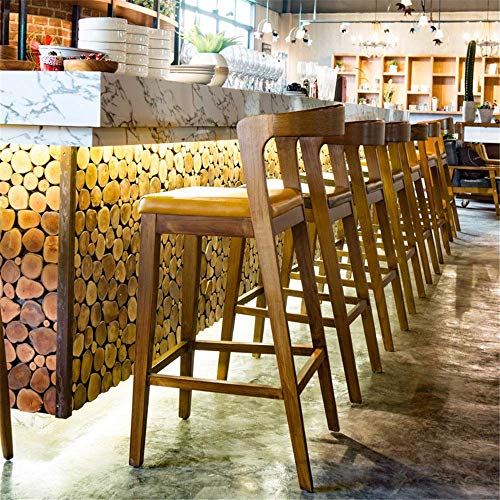 XUSHEN-HU Küche Frühstück Bar Massivholzhocker mit Rückenlehne Leder Sitz Dining Chair (Farbe: Holz, Größe: 52 * 45… – Bild 4