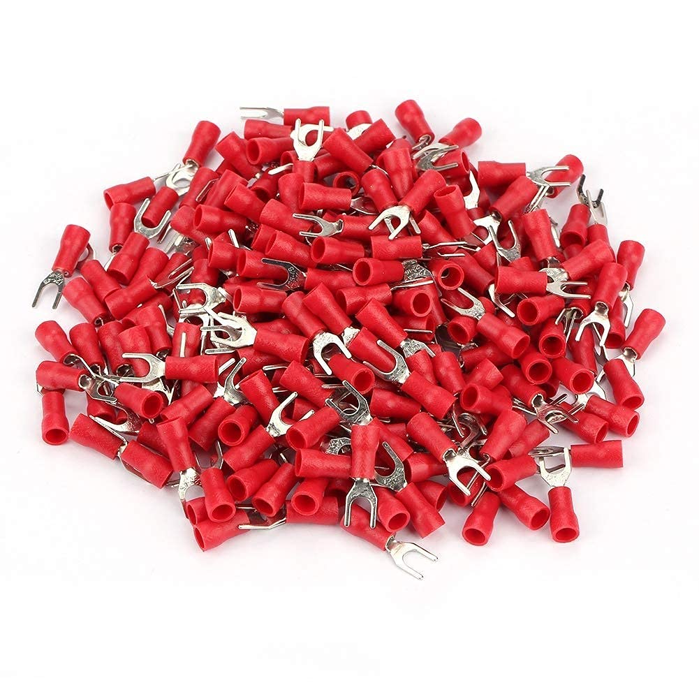 250Pcs Wire Connectors Insulated Fork Connectors Insulated Electrical Wire Terminals Crimp Fork Connector Set for Electric Power Equipment and Home Appliance (Red)