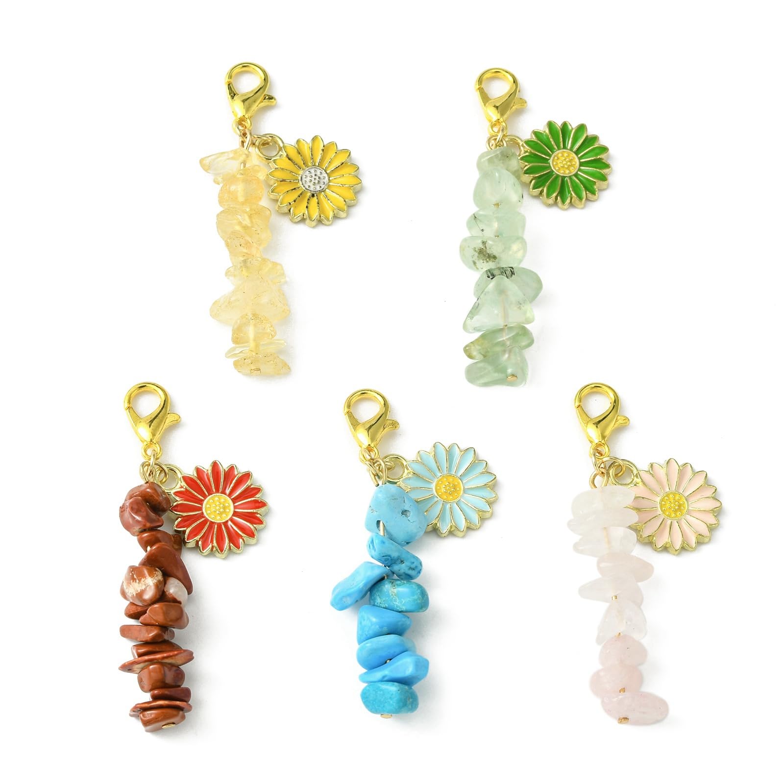 Photo 1 of 1 Set Alloy Enamel Sunflower Pendant Decorations, Natural & Synthetic Stone Chip Beads and Lobster Claw Clasps Charms, for Jewelry Making Personalized Accessories Decoration Supplies, 50mm, 5pcs/Set