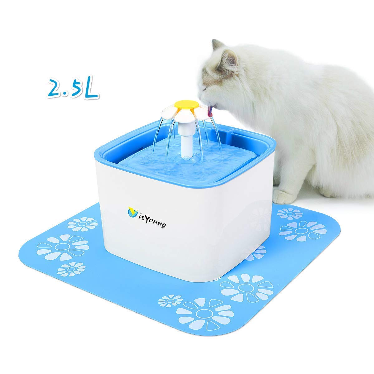 isYoung 2.5L Fontaine à Chat Chien Grande Capacité Fleur Automatique Électrique Silencieux avec 2pcs Filtre à Charbon Actif pour Les Animaux domestiques