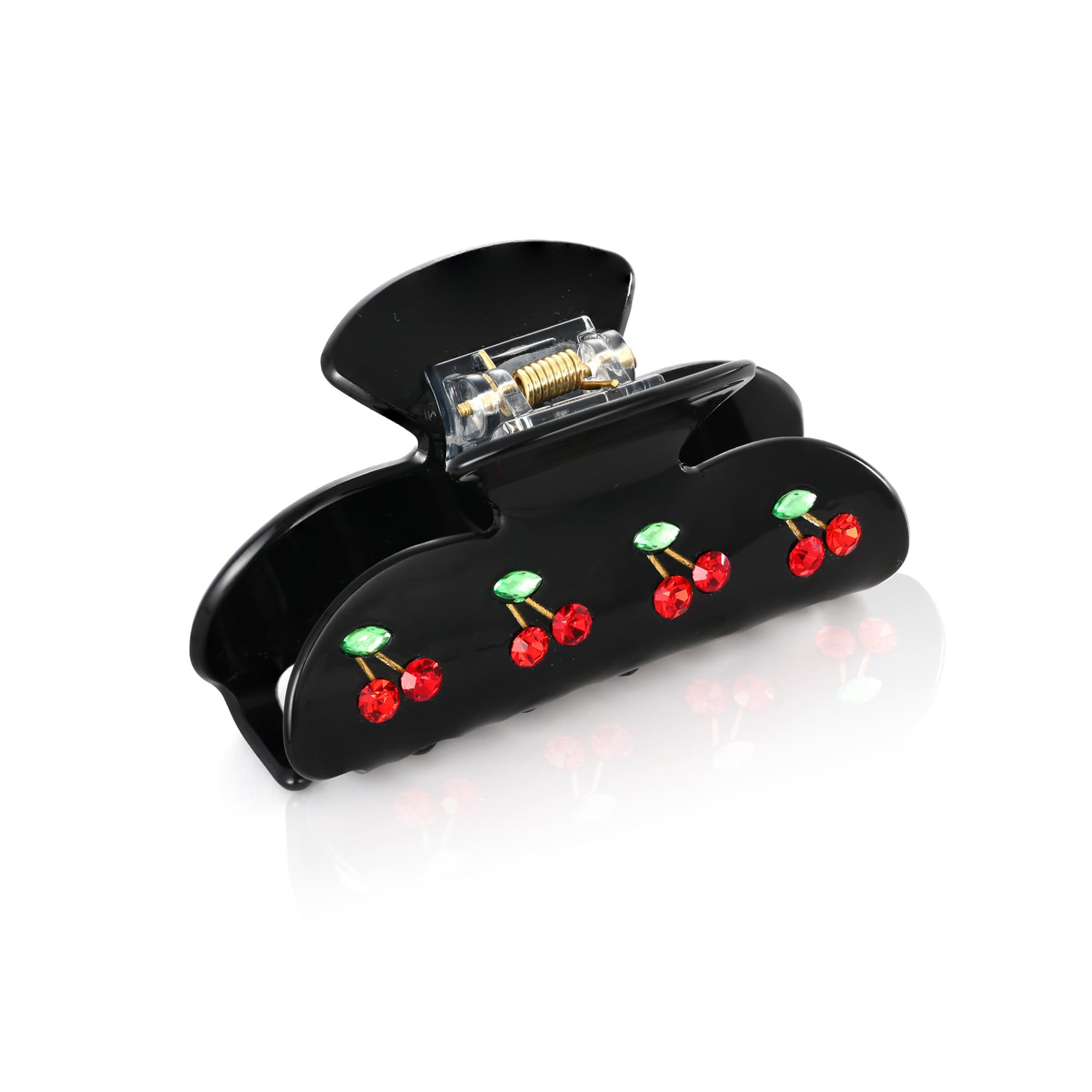 LILIE&WHITE Red Cherry Acrylic Hair clips Claws in Black Medium Claw Hair Clips for Women Rectangle Shape Clips Hair Accessory For Women