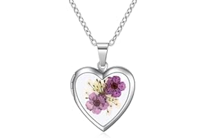 Rnivida Flowers Heart Locket Necklace for Women, Hold Photo Pictures Locket, 18 Inches