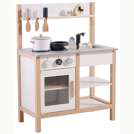Amazon おままごと キッチン セット 木製 キッチン おもちゃ 調理器具 食器付き 可愛い 収納 子供 誕生日 クリスマス ギフト プレゼント グレー セット おもちゃ