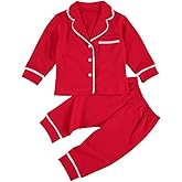 Merqwadd Toddler Baby Button-Down Pajamas Set, Cotton 2-PCS-PJs Set Shirt and Pants Sleepwear for Unisex Kids