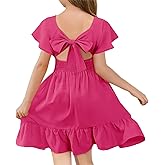 Haloumoning Girls Ruffle Short Sleeve Tie Back Dress Kids Summer Off Shoulder A-line Dresses 5-14 Years