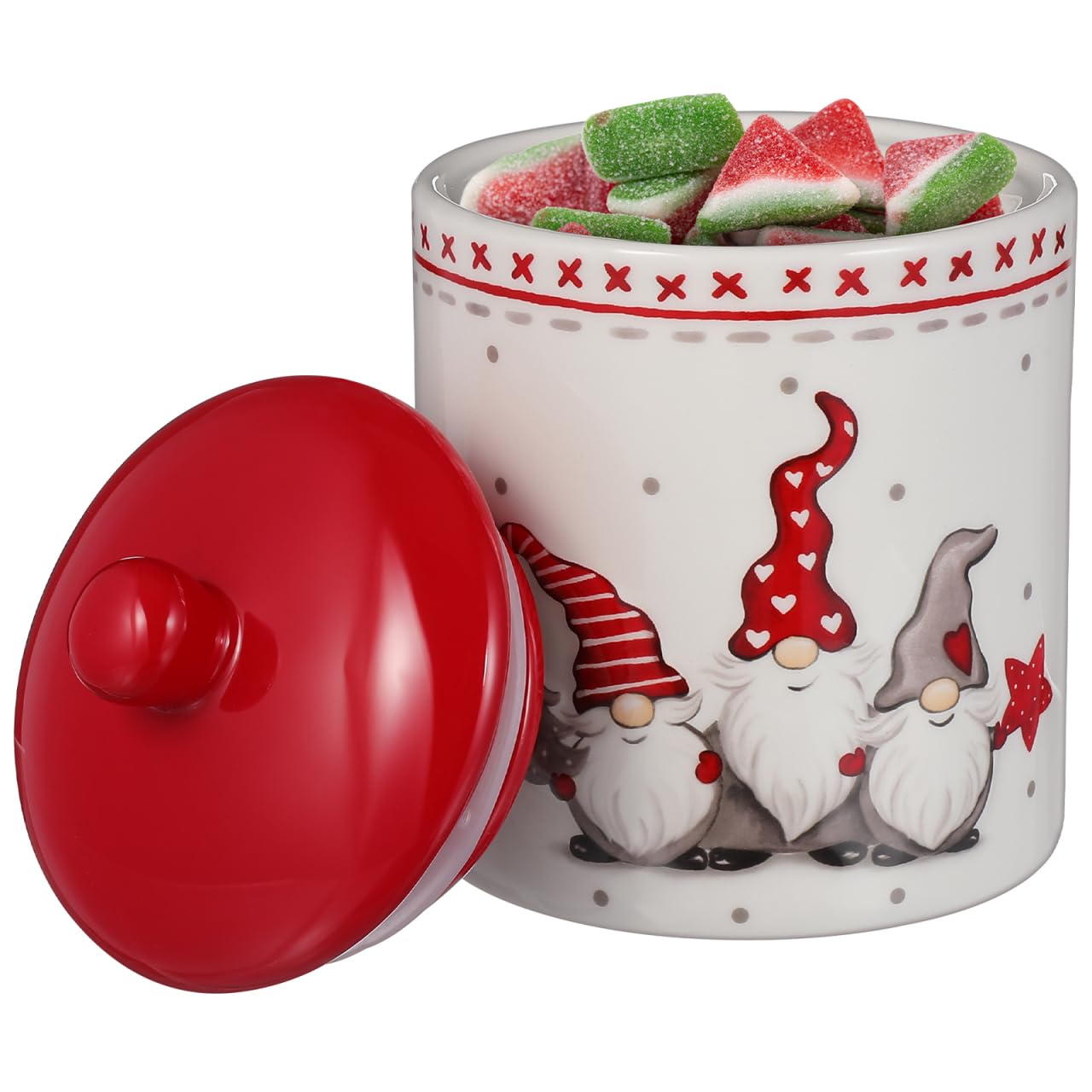 Housoutil Ceramic Christmas Cookie Jar: Gnome Candy Jars with Lids Treat Container Tea Can Holiday Christmas Grain Container Decoration Holiday Accent for Kitchen Counter
