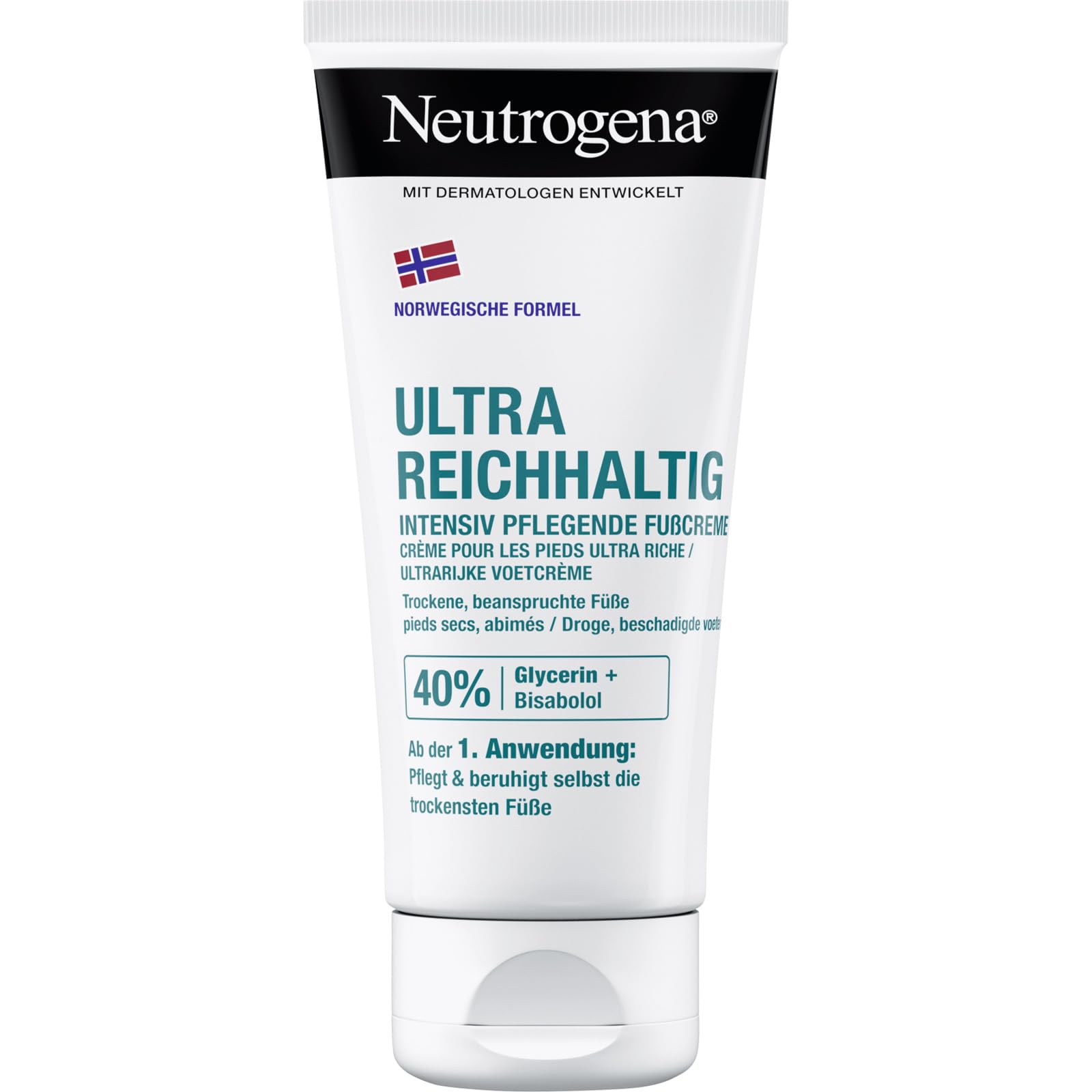 Neutrogena Ultra Rich Foot Cream, Non-Greasy Foot Care Cream with 40% Glycerine + Bisabolol, Fast Absorbing Moisturising Cream for Dry & Stressed Feet (100 ml)