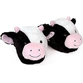 Everberry Fuzzy Cow Slippers for Women and Men - Cozy Plush Holstein Cattle Slippers for Adults