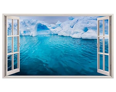 H736 Iceberg Glacier Ocean Blue Window Wall Decal 3d Art