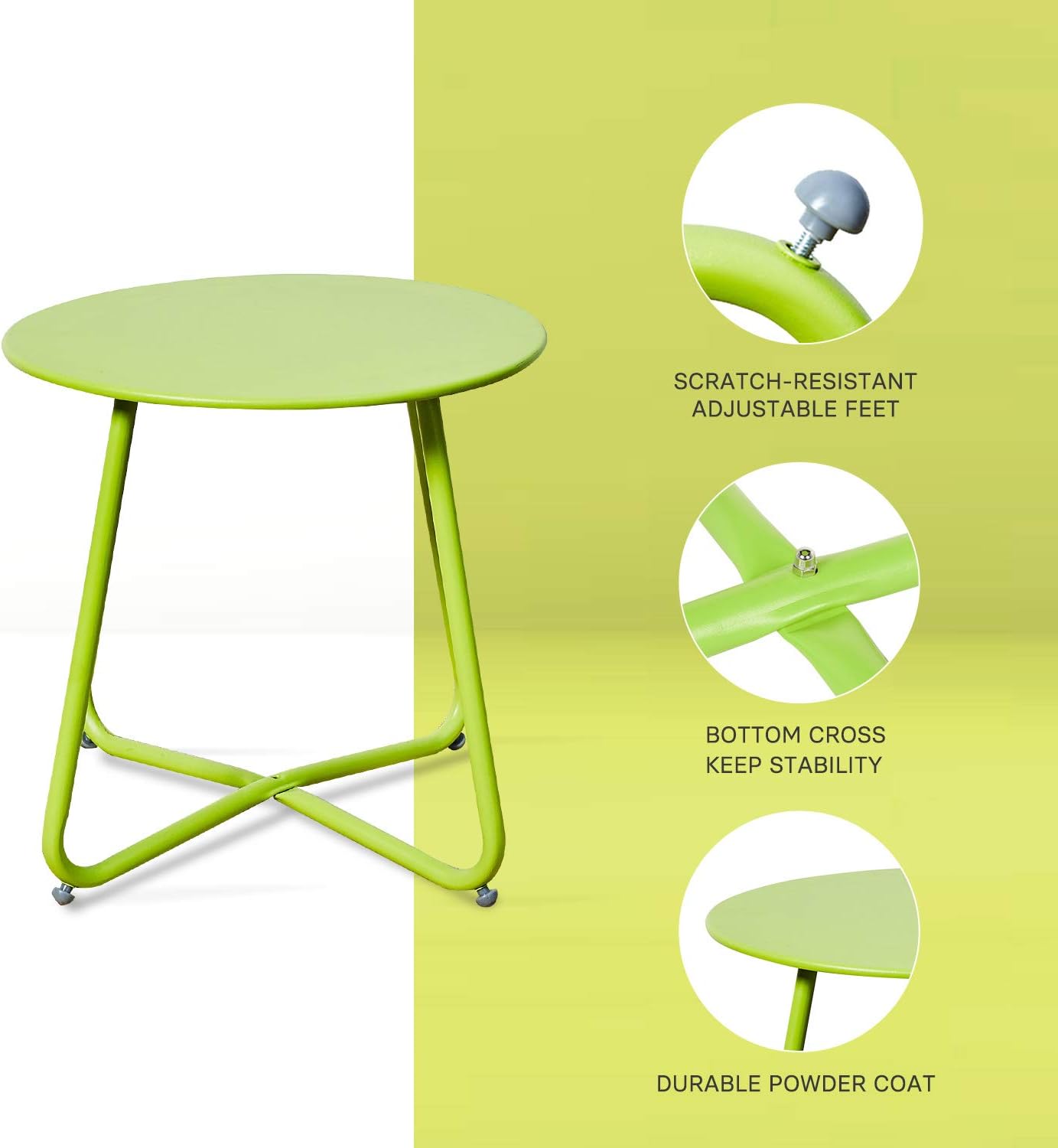 Grand patio Premium Indoor/Outdoor Round Metal Weather-Resistant Side/Accent Table for Patio, Yard, Balcony, Garden (Lime Green): Kitchen & Dining