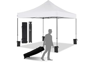 Eesdom 10x10 Pop Up Canopy with Wheeled Bag, Commercial Portable Canopy Tent, Easy Set Up, 4 Stakes & 4Sandbags & 4 Ropes, Waterproof Outdoor Shelter for Market, Parties, White