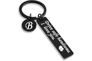 OUMILAN Drive Safe Keychain 26 Letters Keychain Gifts for Boyfriend Couple Husband Dad Birthday Valentines Day Gifts