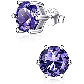 ChicSilver 925 Sterling Silver Birthstone Earrings for Women, 8MM/2 Carat Heart, Round & Princess Cut CZ Stud Earrings, Hypoallergenic Jewelry, Ideal Birthday or Christmas Gifts