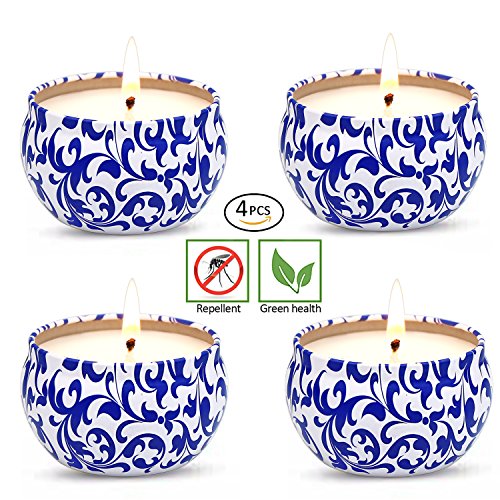 YIH Citronella Candles Scented Soy Wax, 20 Hour Burn, Natural Mosquito Repels, Outdoor and Indoor ,(set of 4)
