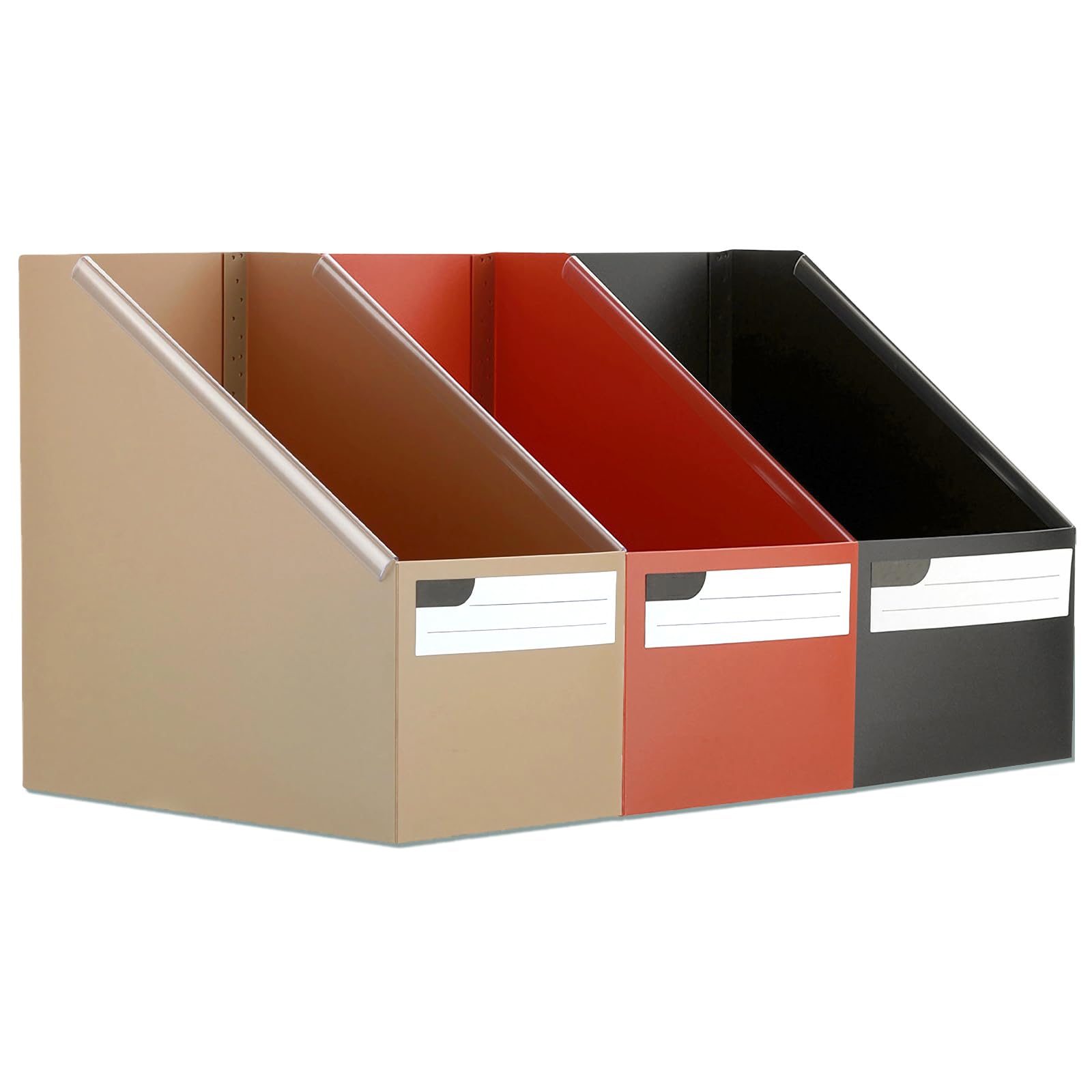 Marte Vanci Magazine File Holder, 3 Pack Plastic Magazine Rack with Labels Foldable A4 Folder Holders Document Organiser for Desk Shelves Paper File Paperwork Storage Organisation Multicolour